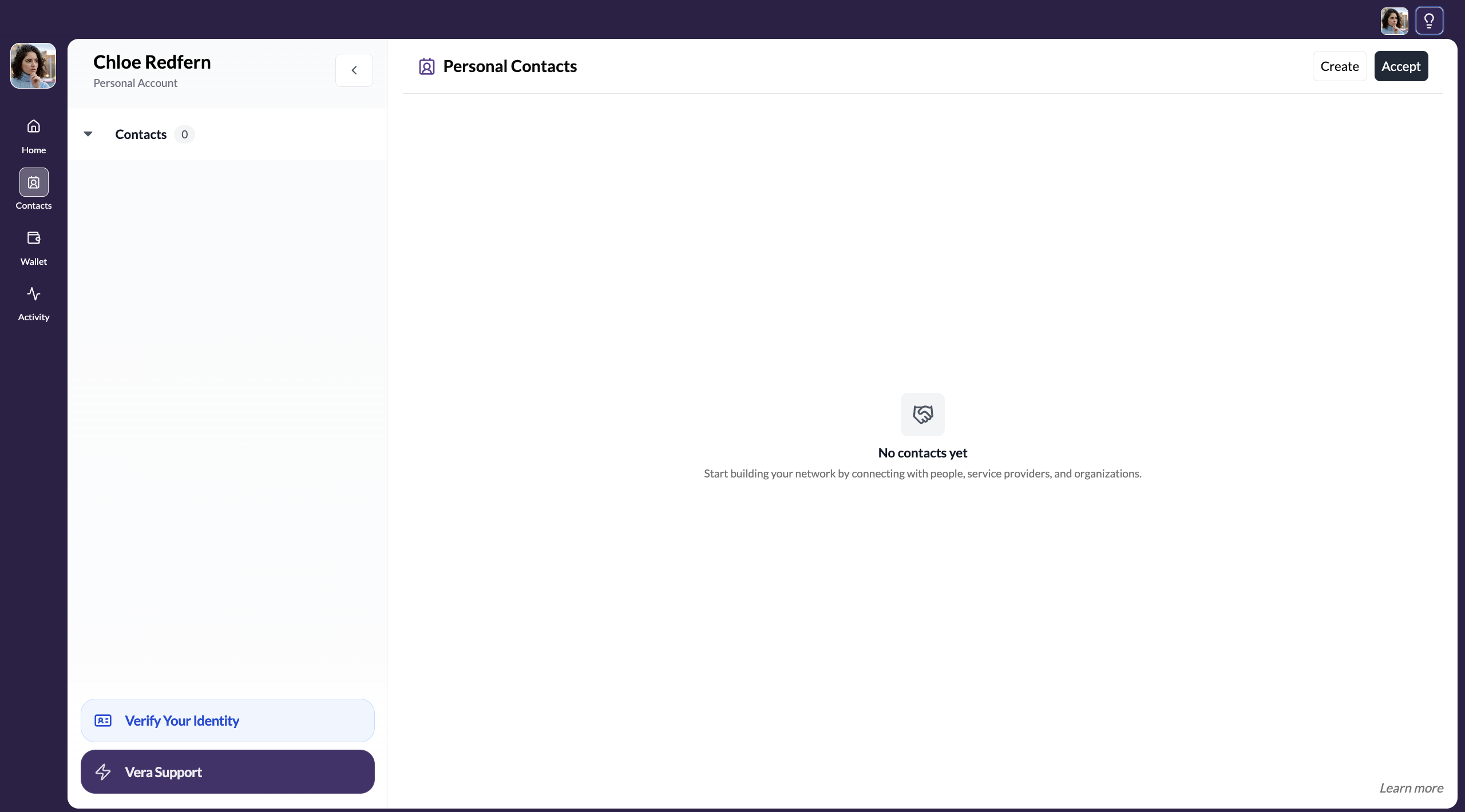 Empty Contacts page