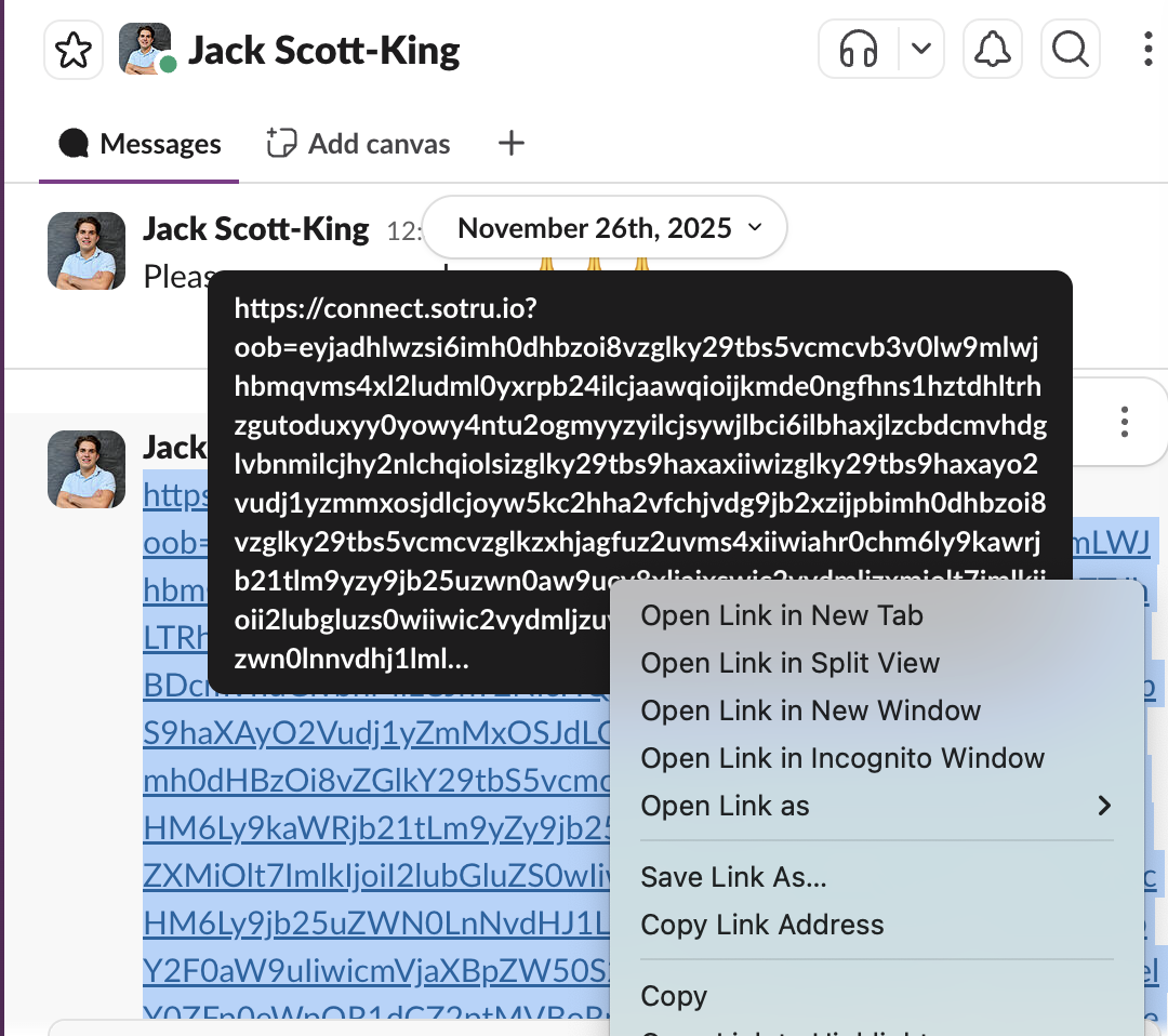 Copying the SOTRU invitation link