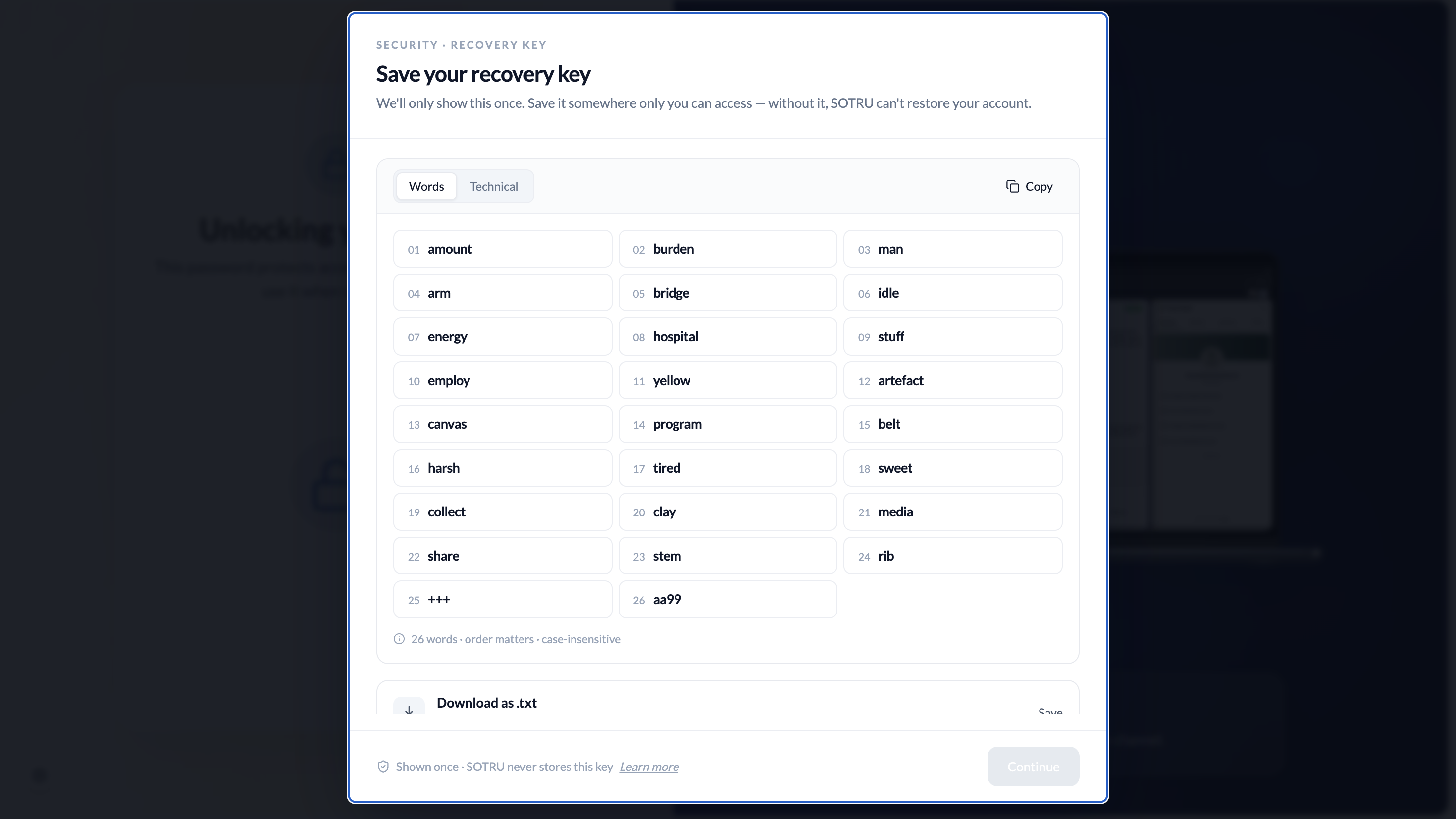 12-word recovery key grid
