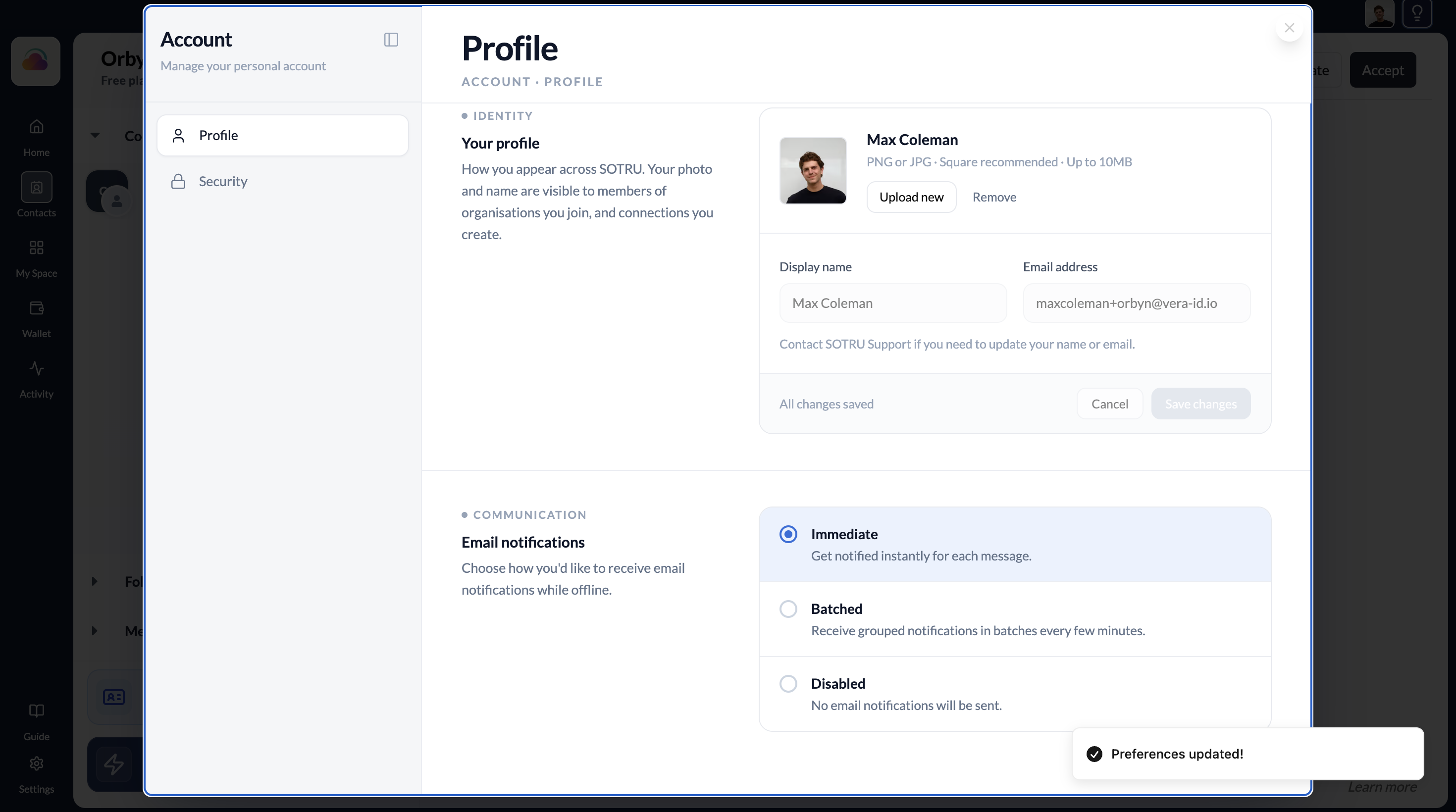 Notification preferences settings page