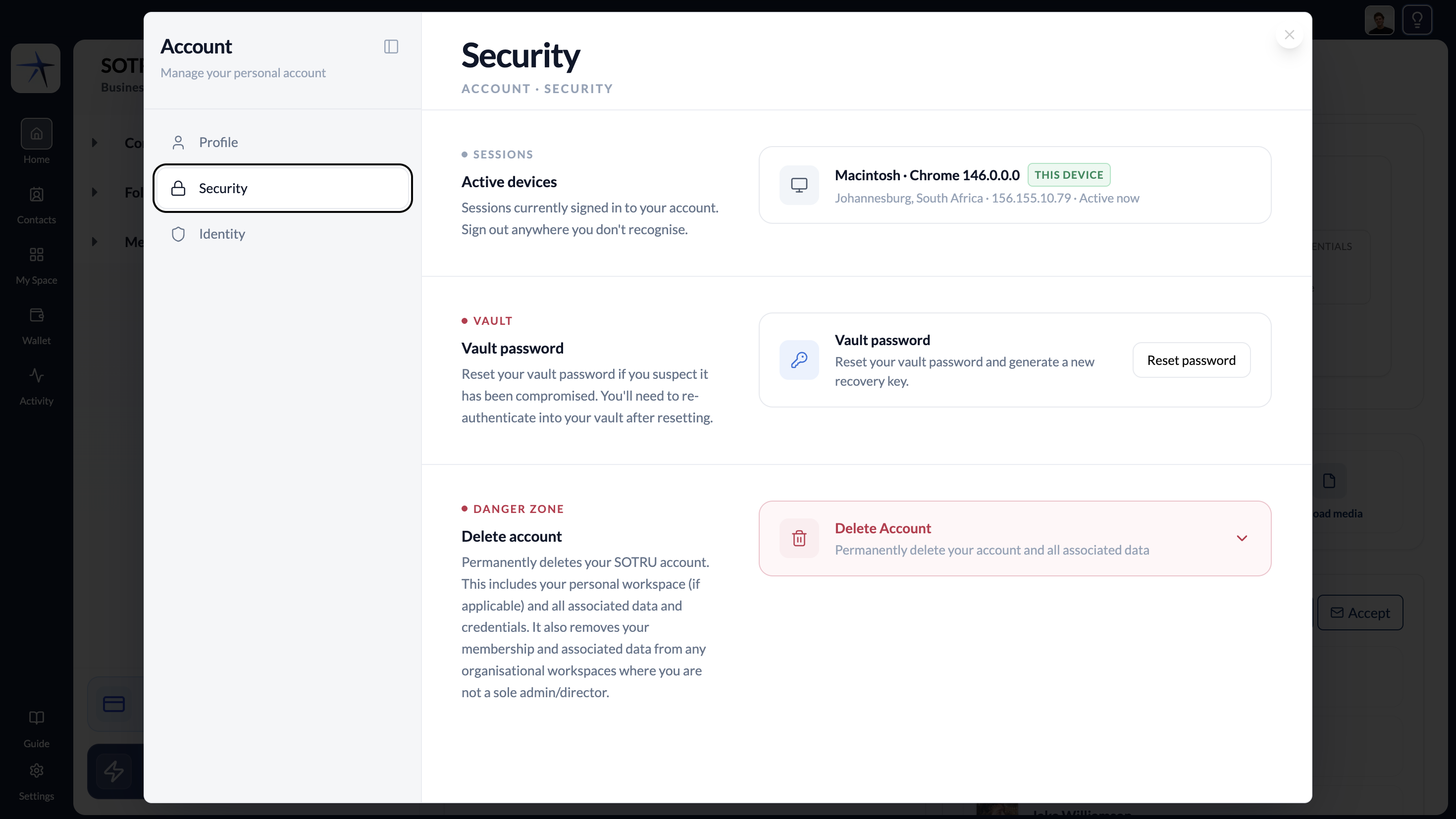 Security settings tab